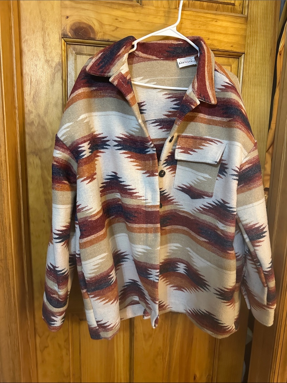 First Love Southwestern Button-Front Shacket - Rust, Cream, Tan